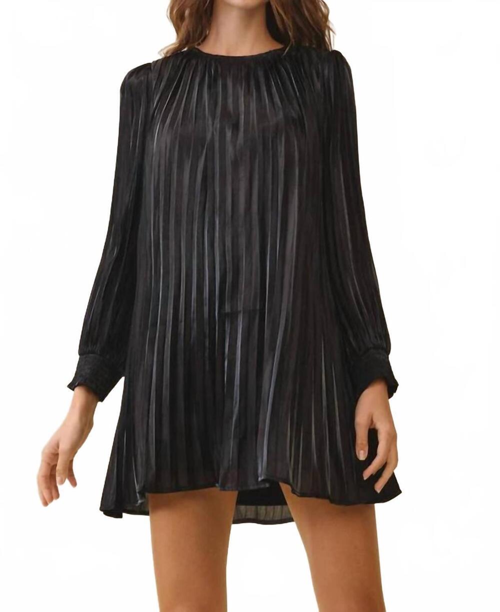NEW ENTRO metallic pleated relaxed a line mini dress in black